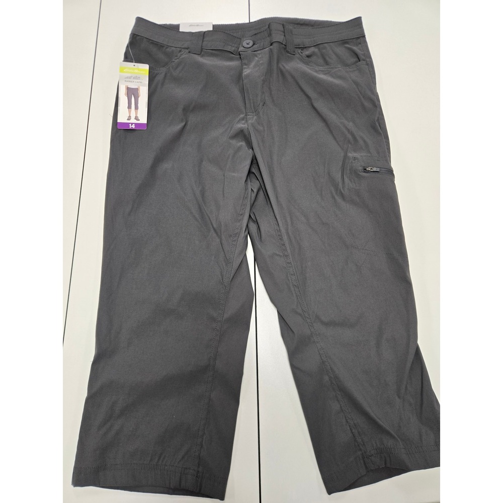 Eddie Bauer Rainier Capri Pants Size 14 Gray Nylon Stretch Hiking Outdoor NWT